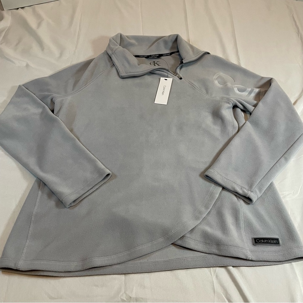 Calvin Klein Performance Womens Grey Fleece Quarter Zip Pullover Logo Sleeve M